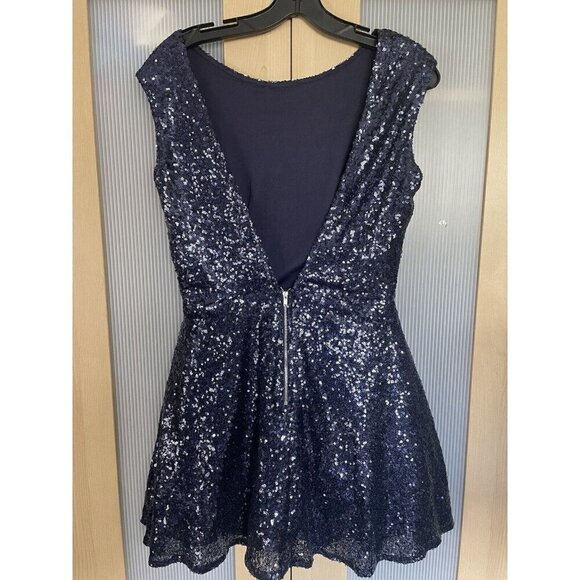 TOBI open back mini dress navy blue sequins 3/4 sleeves cocktail party medium - Picture 2 of 4